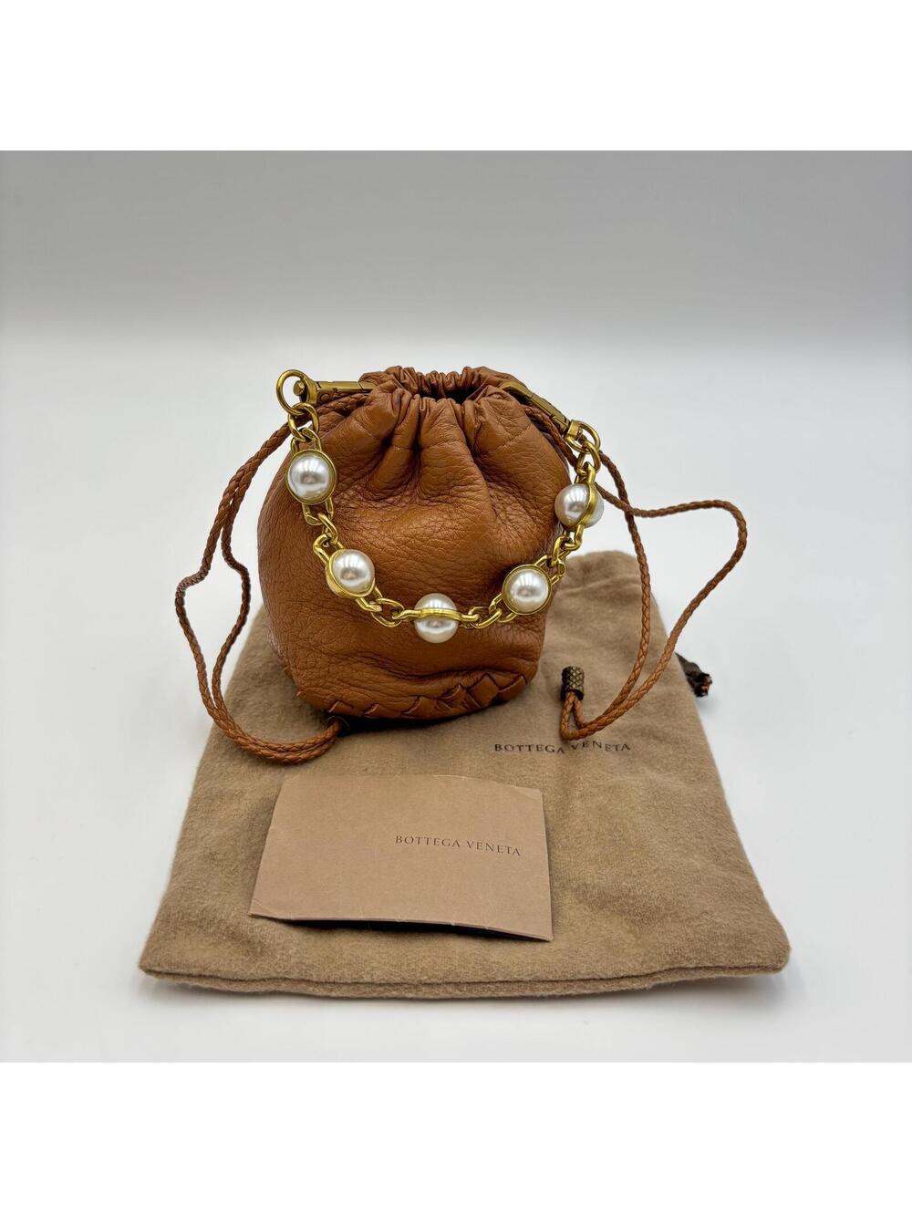 Bottega Veneta Mini Pearl Chain Bucket Bag Brown Leather With Dust Bag - Picture 6 of 6